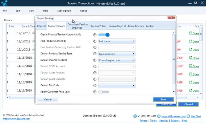 screenshot of SaasAnt Transactions